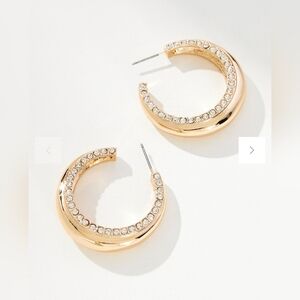 ANTHROPOLOGIE, Pave Open Hoop Earrings, Gold Tone-‎ NEW!
